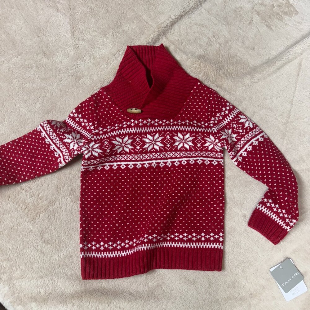 Tahari Snowflake Winter Fair Isle Red Pullover Ski Sweater Size 3T NEW WITH TAG